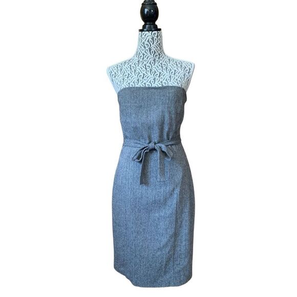 Mango Strapless Wool Blend Mini Herringbone Print Dress Gray Size 6‎ - Picture 1 of 12
